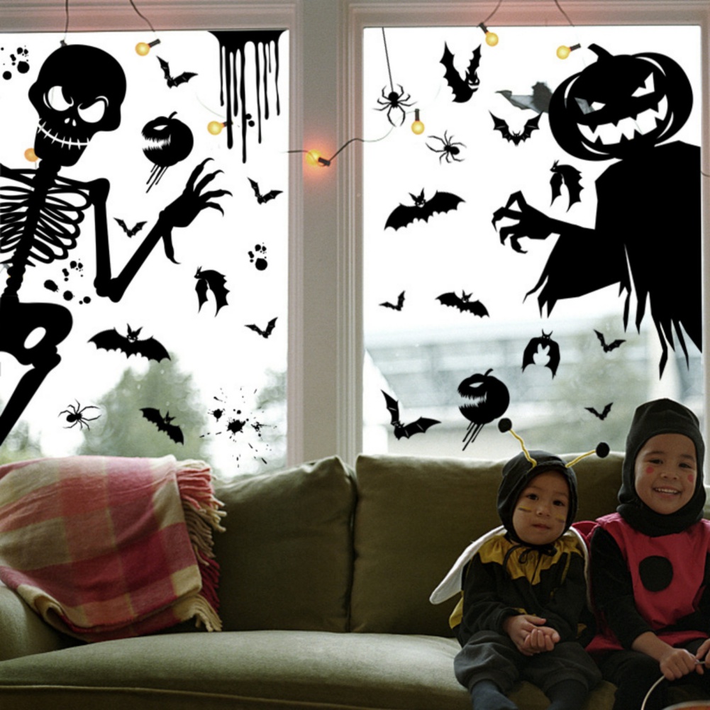 Halloween Window Clings Decorations Skeleton & Bat Stickers, Scary Halloween Par
