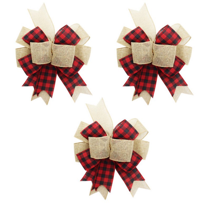 Description Picture 5 of itemChristmas Ribbon Bow Red and Black Plaid Bowknot Christmas Tree Decoration Handmade Christmas Gift Wrapping Ornament