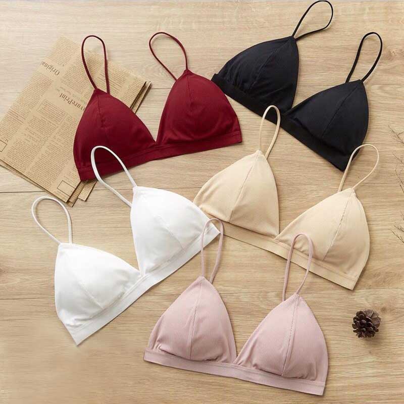 Description Picture 3 of itemWomen French Triangle Cup Thread Thin Shoulder Strap Beauty Back Bra Sexy Deep V-Neck Solid Color Tube Top One Size 5 Colors