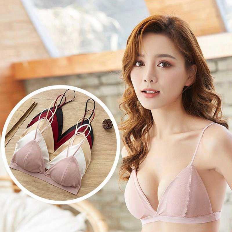 Description Picture 4 of itemWomen French Triangle Cup Thread Thin Shoulder Strap Beauty Back Bra Sexy Deep V-Neck Solid Color Tube Top One Size 5 Colors